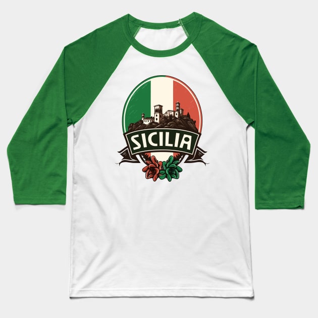 Sicilia / Retro Italian Region Design Baseball T-Shirt by DankFutura